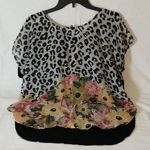 H.I.P. Sheer Leopard and Floral Print Blouse‎ - Picture 1 of 6